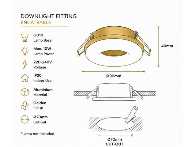25 x downlight fitting – gu10 – goud – ø70mm – ip20 – kadife - afbeelding 4 van  6