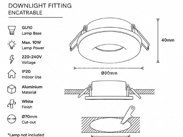 25 x downlight fitting – gu10 – wit – ø70mm – ip20 – kadife - afbeelding 1 van  5