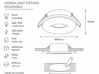 25 x downlight fitting – gu10 – wit – ø70mm – ip20 – kadife - afbeelding 1 van  5