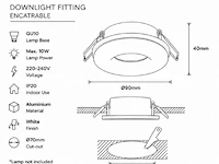 25 x downlight fitting – gu10 – wit – ø70mm – ip20 – kadife - afbeelding 5 van  6