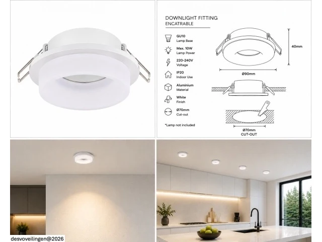 25 x downlight fitting – gu10 – wit – ø70mm – ip20 – kadife - afbeelding 6 van  6