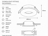 25 x downlight fitting – gu10 – wit – ø70mm – ip20 – kadife - afbeelding 5 van  6