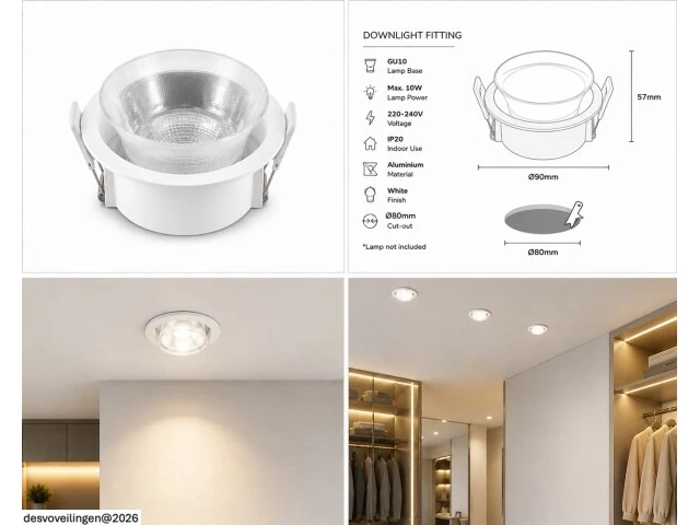 25 x downlight fitting – gu10 – wit – ø90mm – ip20 – mint-1 - afbeelding 4 van  5