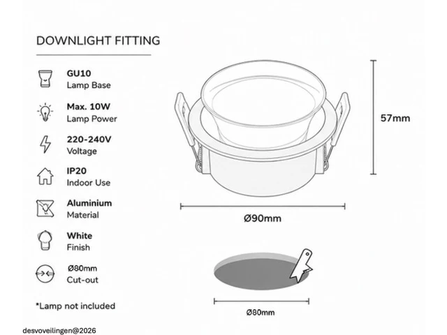 25 x downlight fitting – gu10 – wit – ø90mm – ip20 – mint-1 - afbeelding 5 van  5