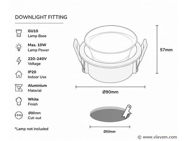 25 x downlight fitting – gu10 – wit – ø90mm – ip20 – mint-1 - afbeelding 4 van  4