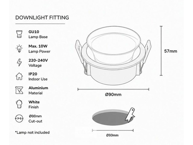 25 x downlight fitting – gu10 – wit – ø90mm – ip20 – mint-1 - afbeelding 5 van  5