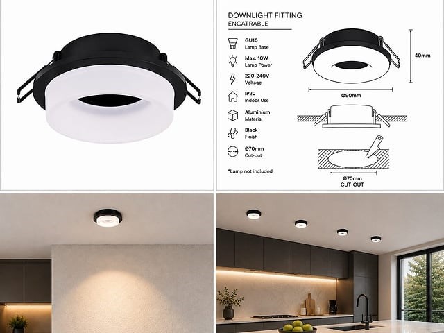 25 x downlight fitting – gu10 – zwart – ø70mm – ip20 – kadife - afbeelding 4 van  5