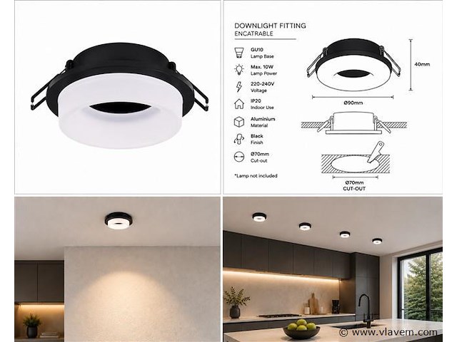 25 x downlight fitting – gu10 – zwart – ø70mm – ip20 – kadife - afbeelding 5 van  5
