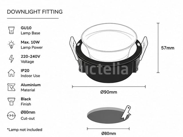25 x downlight fitting – gu10 – zwart – ø90mm – ip20 – mint-1 - afbeelding 4 van  4