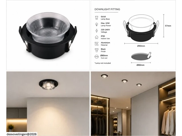 25 x downlight fitting – gu10 – zwart – ø90mm – ip20 – mint-1 - afbeelding 4 van  5
