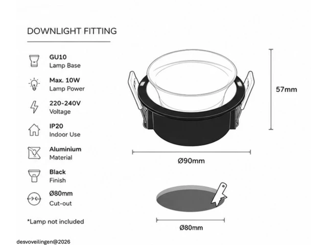 25 x downlight fitting – gu10 – zwart – ø90mm – ip20 – mint-1 - afbeelding 5 van  5