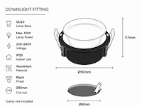 25 x downlight fitting – gu10 – zwart – ø90mm – ip20 – mint-1 - afbeelding 5 van  5