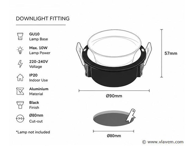 25 x downlight fitting – gu10 – zwart – ø90mm – ip20 – mint-1 - afbeelding 4 van  4