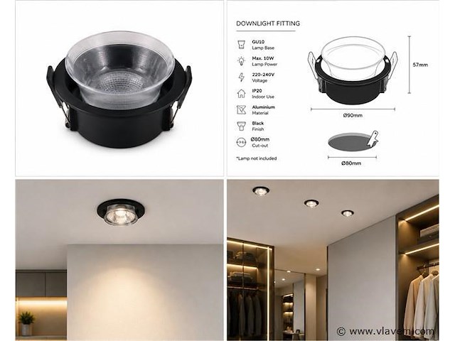 25 x downlight fitting – gu10 – zwart – ø90mm – ip20 – mint-1 - afbeelding 3 van  4