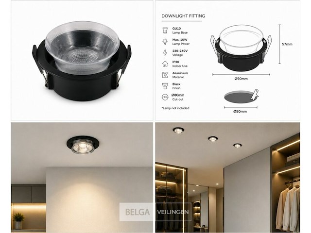 25 x downlight fitting – gu10 – zwart – ø90mm – ip20 – mint-1 - afbeelding 4 van  5