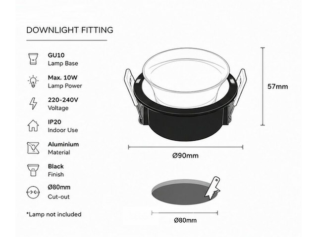 25 x downlight fitting – gu10 – zwart – ø90mm – ip20 – mint-1 - afbeelding 5 van  5