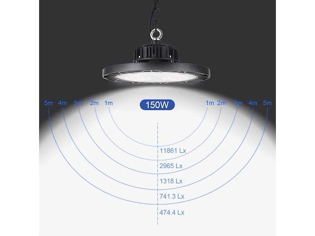 25 x highbay ufo 150w – design pro – instelbaar vermogen (60% / 80% / 100%) – 6500k koud wit - afbeelding 3 van  4