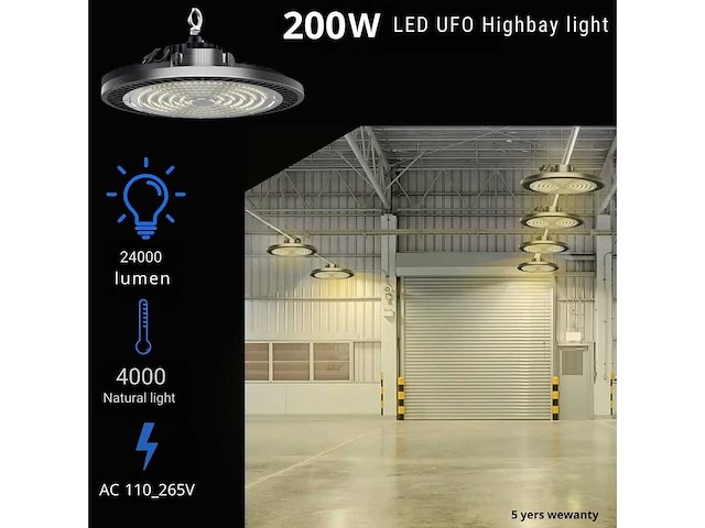 25 x highbay ufo 200w – design pro – instelbaar vermogen (60% / 80% / 100%) – 6500k koud wit - afbeelding 1 van  9
