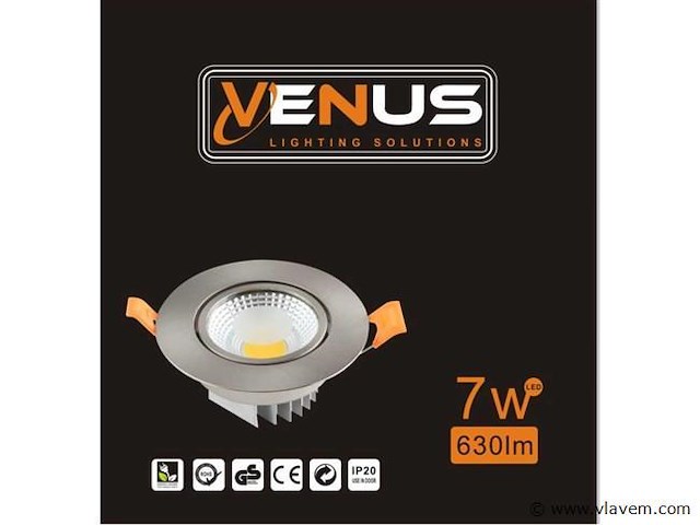 25 x led downlight – 7w – draaibaar – 3000k warm – zilver - afbeelding 4 van  5