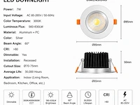 25 x led downlight – 7w – draaibaar – dimbaar – 3000k warm – zilver - afbeelding 4 van  5