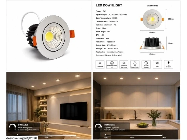 25 x led downlight – 7w – draaibaar – dimbaar – 3000k warm – zilver - afbeelding 5 van  5