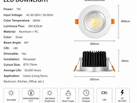 25 x led downlight – 7w – draaibaar – dimbaar – 3000k warm – zilver - afbeelding 3 van  4