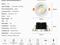 25 x led downlight – 7w – draaibaar – dimbaar – 3000k warm – zilver - afbeelding 4 van  5