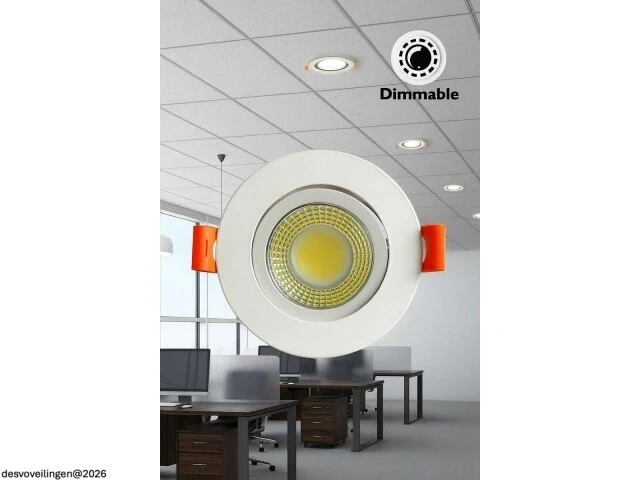 25 x led downlight – 7w – draaibaar – dimbaar – 6500k koud wit – wit - afbeelding 2 van  6