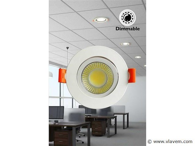 25 x led downlight – 7w – draaibaar – dimbaar – 6500k koud wit – wit - afbeelding 1 van  5