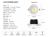 25 x led downlight – 7w – draaibaar – dimbaar – 6500k koud wit – zilver - afbeelding 4 van  4