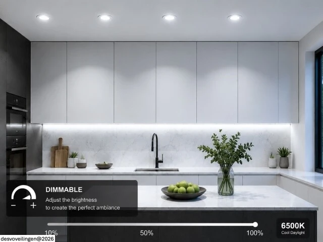 25 x led downlight – 7w – draaibaar – dimbaar – 6500k koud wit – zilver - afbeelding 2 van  5