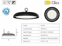 25 x led highbay ufo – 100w – 6400k koud wit – ip65 – agora-100 - afbeelding 5 van  5