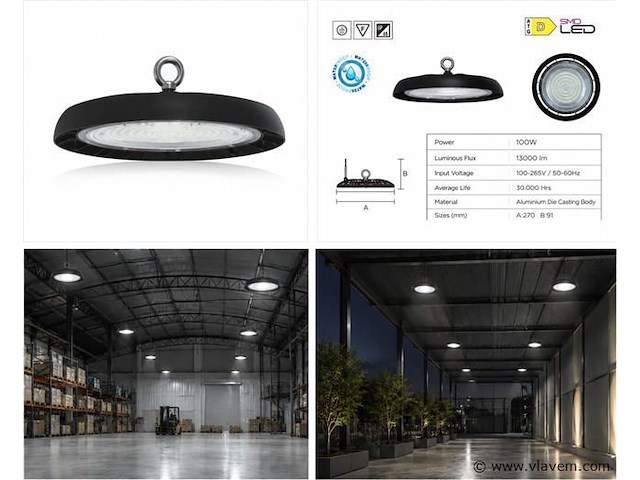25 x led highbay ufo – 100w – 6400k koud wit – ip65 – agora-100 - afbeelding 5 van  5