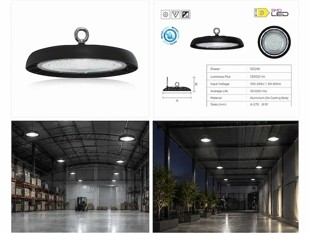 25 x led highbay ufo – 100w – 6400k koud wit – ip65 – agora-100 - afbeelding 5 van  5