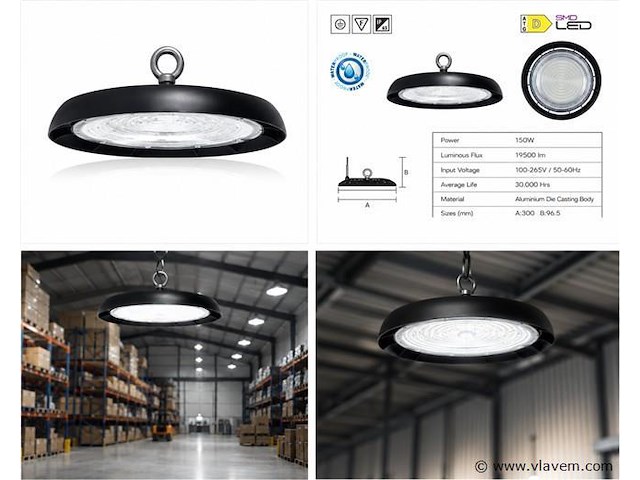 25 x led highbay ufo – 150w – 6400k koud wit – ip65 – agora-150 - afbeelding 5 van  5