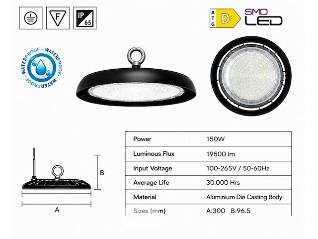 25 x led highbay ufo – 150w – 6400k koud wit – ip65 – agora-150 - afbeelding 5 van  6