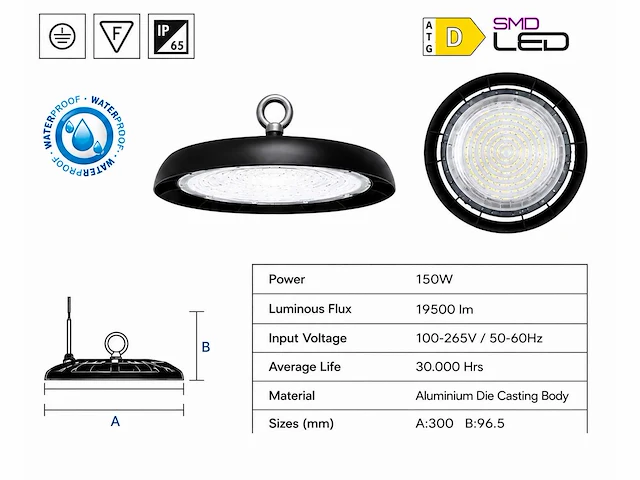 25 x led highbay ufo – 150w – 6400k koud wit – ip65 – agora-150 - afbeelding 4 van  5