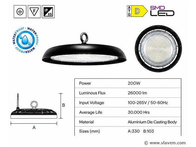25 x led highbay ufo – 200w – 6400k koud wit – ip65 – agora-200 - afbeelding 4 van  5