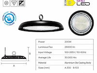 25 x led highbay ufo – 200w – 6400k koud wit – ip65 – agora-200 - afbeelding 4 van  5
