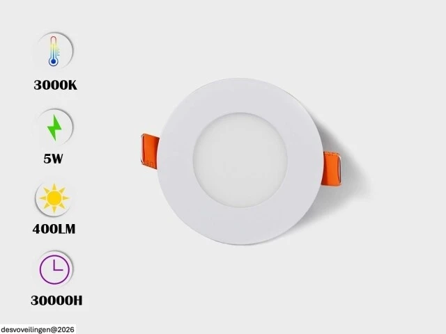 25 x led paneel – rond inbouw – 5w – 3000k warm wit – ip20 - afbeelding 2 van  5