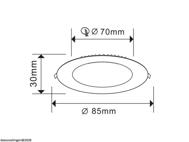 25 x led paneel – rond inbouw – 5w – 3000k warm wit – ip20 - afbeelding 4 van  5
