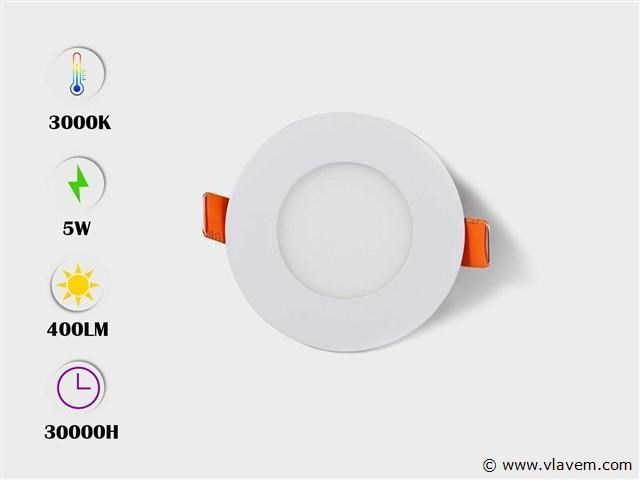 25 x led paneel – rond inbouw – 5w – 3000k warm wit – ip20 - afbeelding 1 van  4