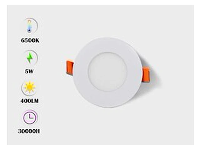 25 x led paneel – rond inbouw – 5w – 6500k koud wit – ip20 - afbeelding 1 van  5
