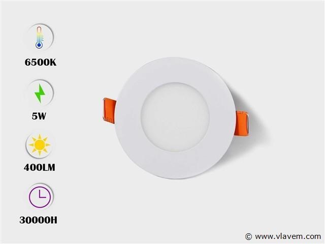 25 x led paneel – rond inbouw – 5w – 6500k koud wit – ip20 - afbeelding 1 van  4