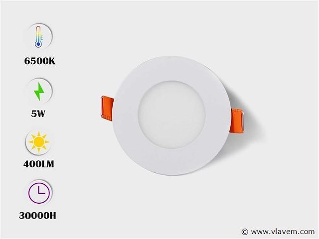 25 x led paneel – rond inbouw – 5w – 6500k koud wit – ip20 - afbeelding 1 van  4