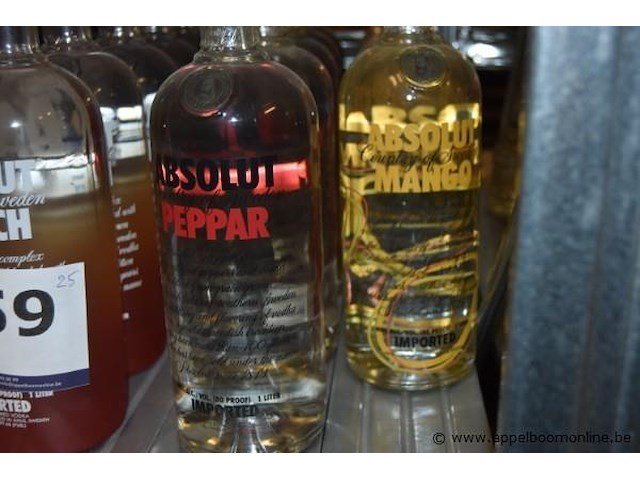 25x fles vodka, absolut, wo. raspberry, apeach, peppar, mango, 1l, 40% alc. - afbeelding 2 van  4