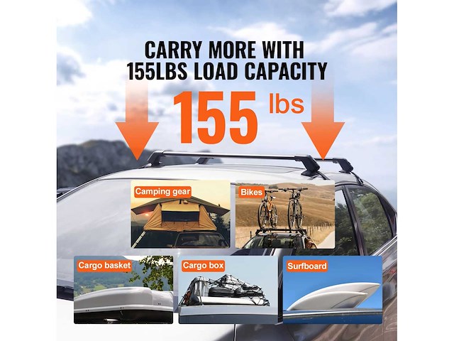 2pc's vergrendelbare dwarsbalken aluminium bagagedragerbelasting 70,3 kg - afbeelding 4 van  6