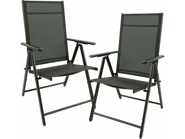 2x aluminium tuinstoel opvouwbaar - zwart - afbeelding 1 van  3
