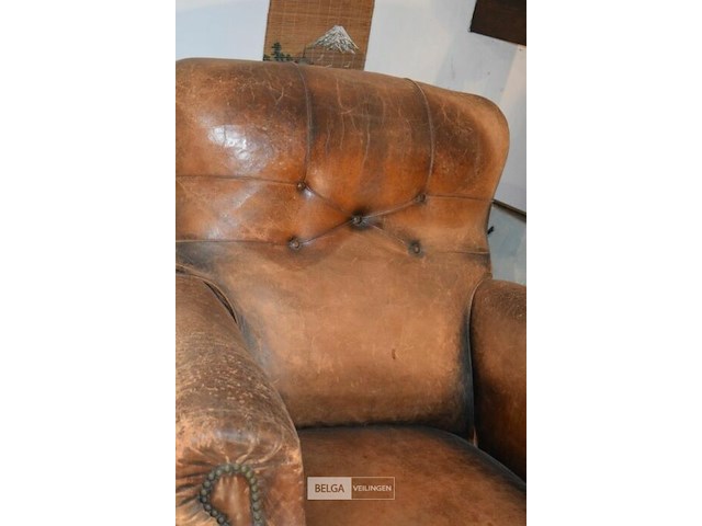 2x antieke lederen clubfauteuils - afbeelding 2 van  6