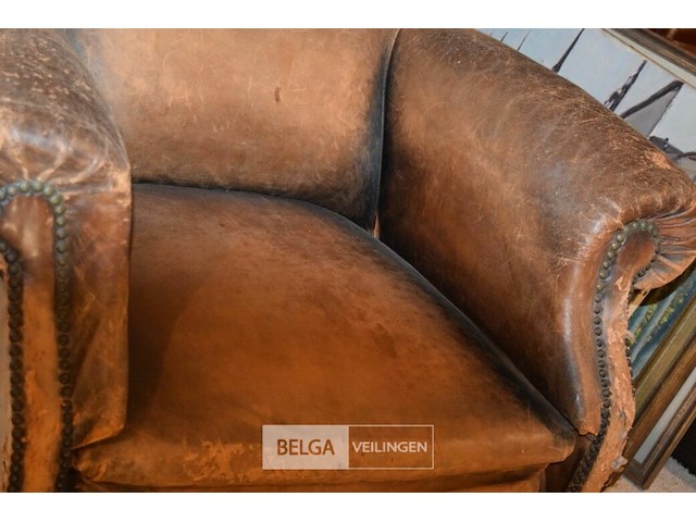 2x antieke lederen clubfauteuils - afbeelding 3 van  6